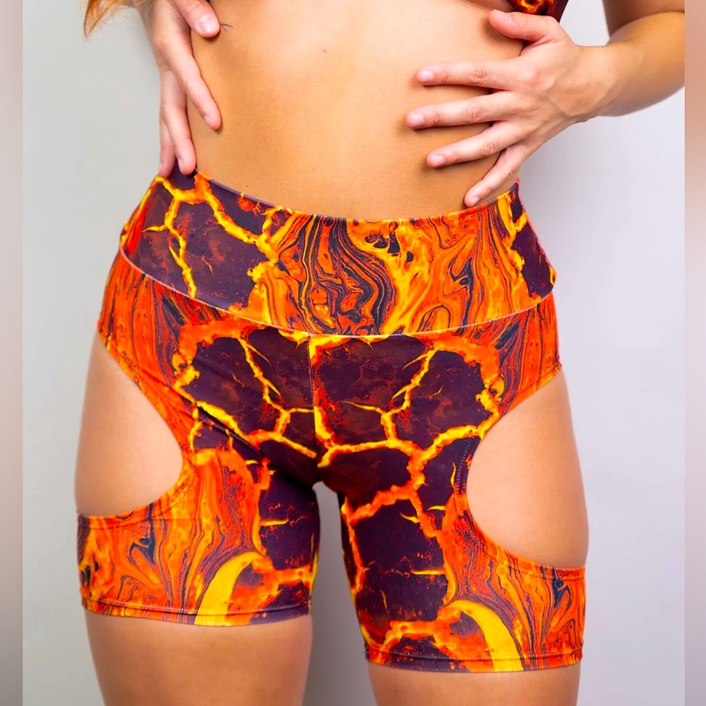 Volcano Biker Rave/ Festival Shorts w/Cut Out